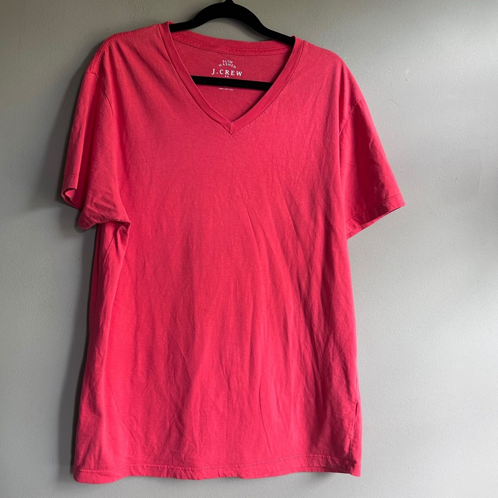 J. Crew Slim Washed V-Neck T-Shirt Red 100% Cotton Mens Large 40993 HO13